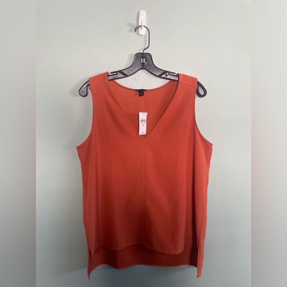 Ann Taylor Orange V Neck Side Slit Sleeveless Top Shirt